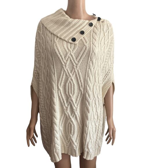 AnnTaylor Sweater Womens Medium Cable Knit Beige Extra Fine Merino Wool - Picture 7 of 9